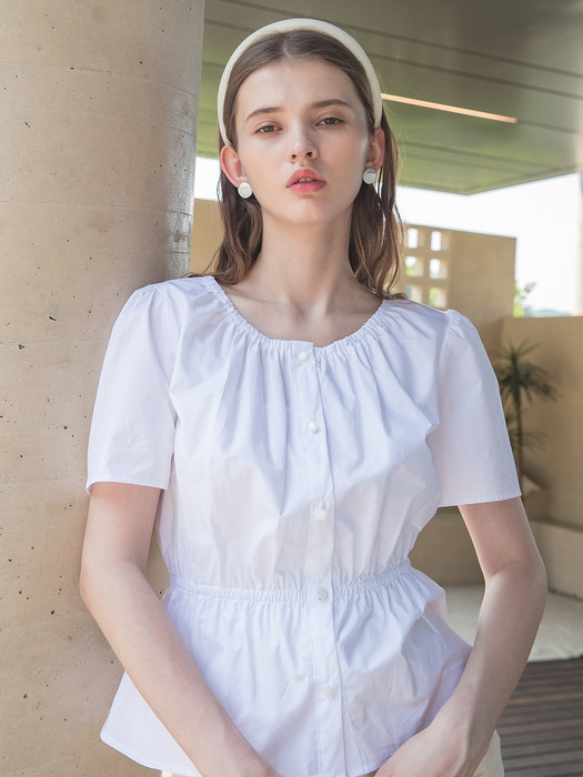 Back Ribbon Puff Blouse White