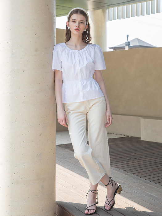 Back Ribbon Puff Blouse White