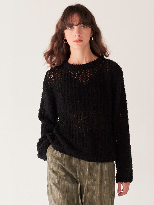 MIX YARN WEAVING KNIT(black)