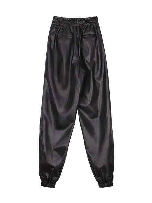 Side-Slit Faux Leather Jogger Pants BLACK