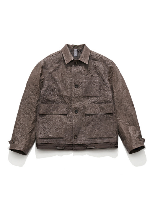 CONTRAST PANEL LEATHER JACKET / WALNUT BROWN