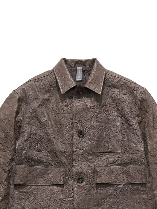 CONTRAST PANEL LEATHER JACKET / WALNUT BROWN
