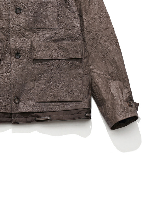 CONTRAST PANEL LEATHER JACKET / WALNUT BROWN