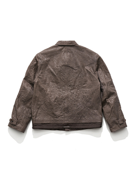 CONTRAST PANEL LEATHER JACKET / WALNUT BROWN