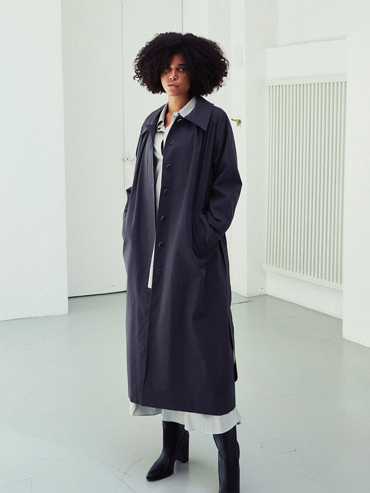 Hidden button trench coat - charcoal