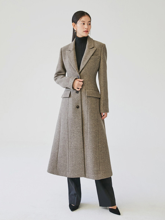 [미전시]TANIA Melange Weave Classic A-line coat (Deep Brown)