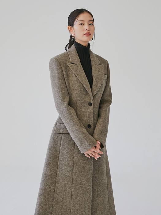 [미전시]TANIA Melange Weave Classic A-line coat (Deep Brown)