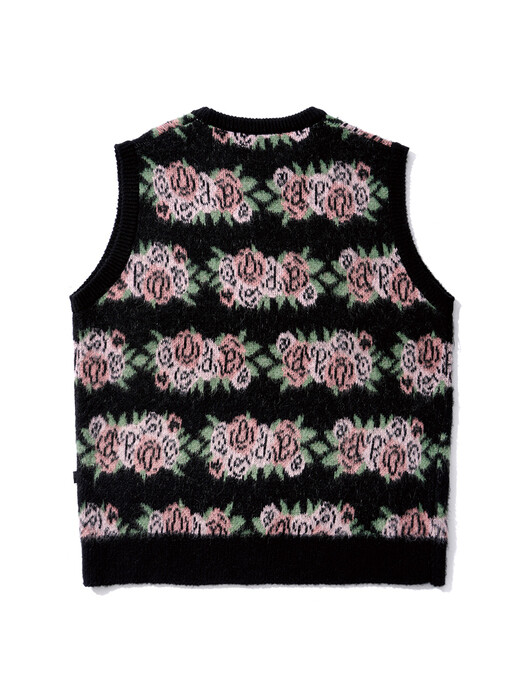 Flower Pattern Knit Vest_Black