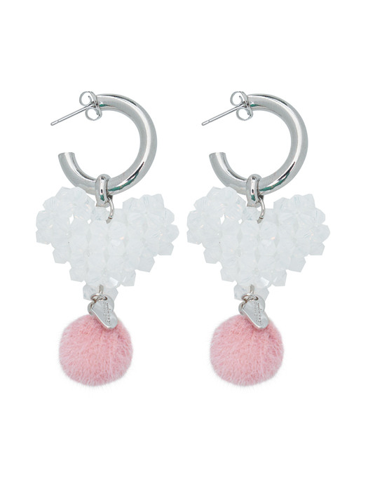 Puffy Heart Beads Earrings (White)