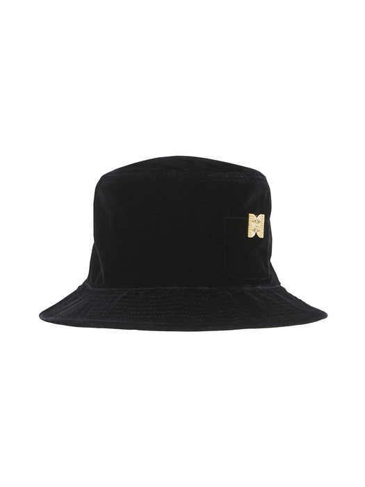 [EXCLUSIVE] Velvet Bucket Hat with Gold EENK Logo Clip - Black