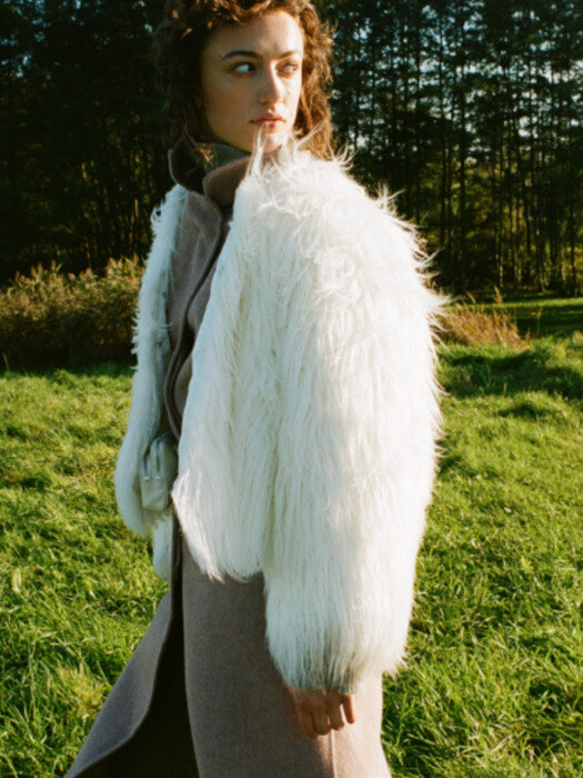  Long Hair Lambs Fur Jacket _ white   