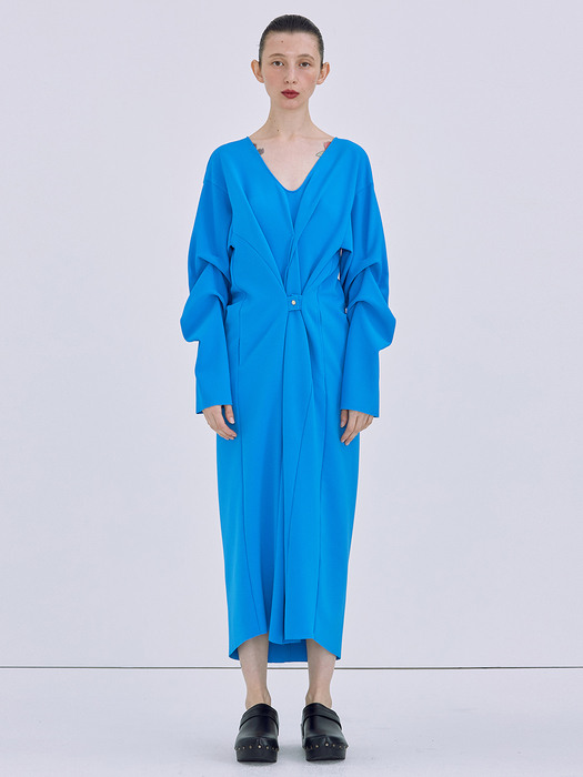 Shirring Backless Long Dress_Blue