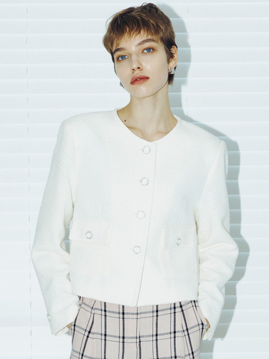 Tweed Crop Jacket - White