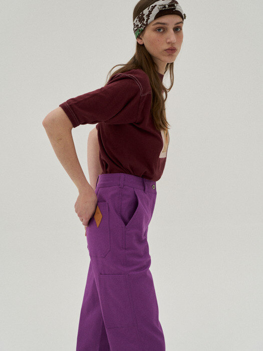 Straight carpenter pants in purple stretch