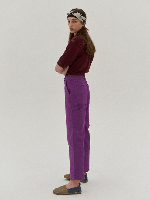 Straight carpenter pants in purple stretch