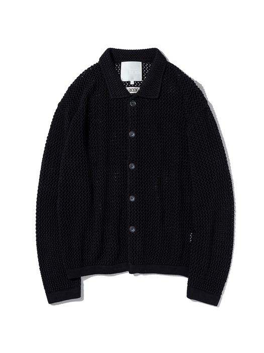 Netted Collar Cardigan (Black)