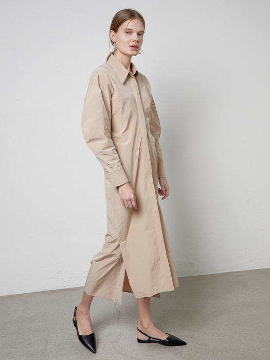 Balloon Sleeve Shirts Long Dress_2Colors