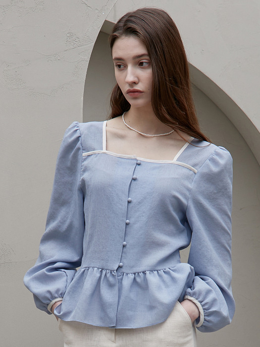 j960 square neck frill blouse (blue)