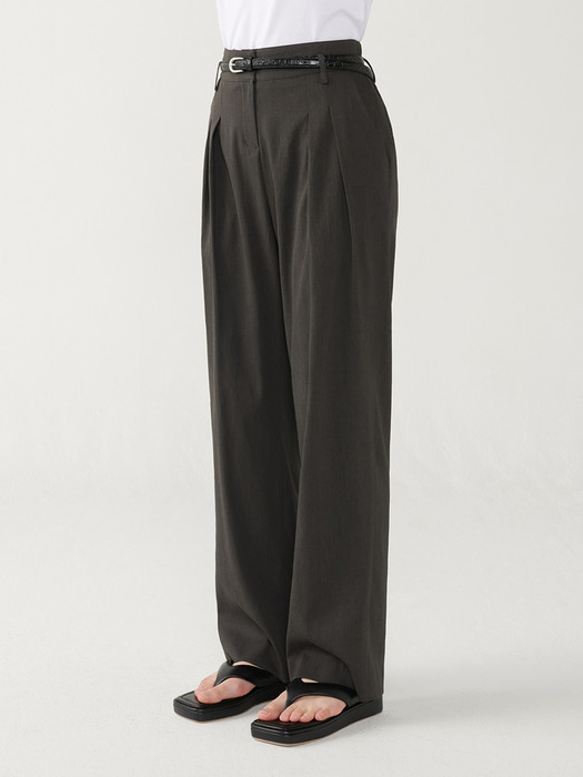 Wrinkle crepe wide banding pants - Dark warm gray