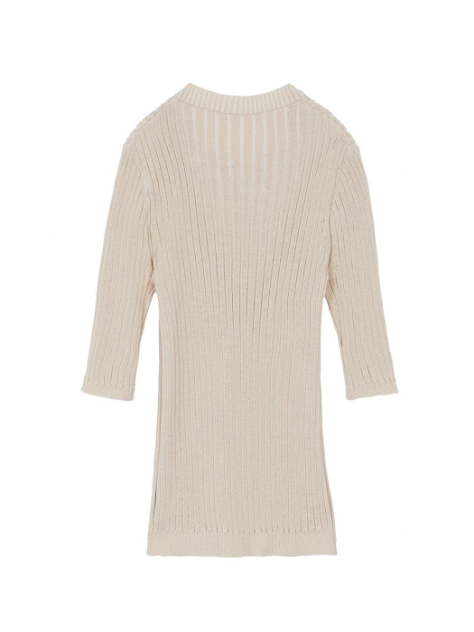Two-tone Ribbed-knit Top in Beige VK2MP133-91