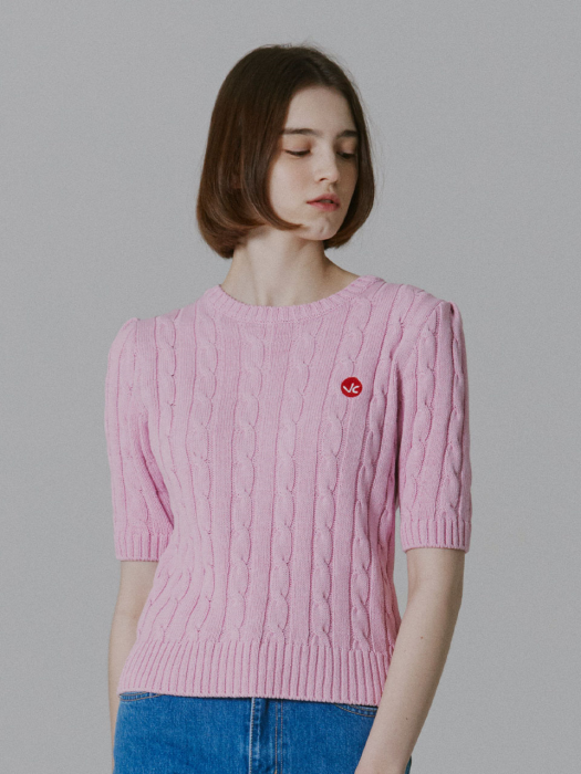 Vacation Handed Logo Cable Knit_Pink