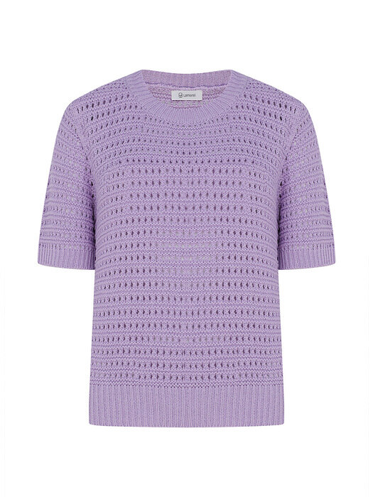 [단독]Crew Neck Crochet Knit Top-Purple