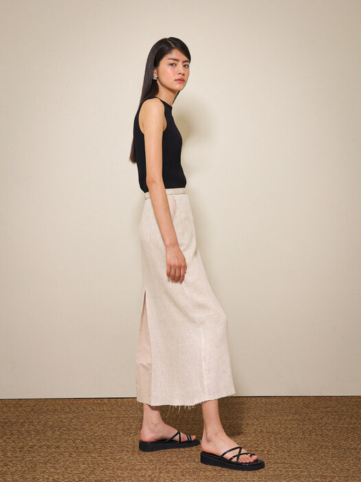 Linen Fringe Skirt [ Oat ]