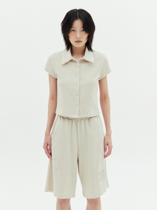SOFT TOUCH HALF SHIRT TOP IN IVORY