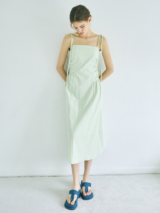 Slip Side Shirring Dress, Light Green