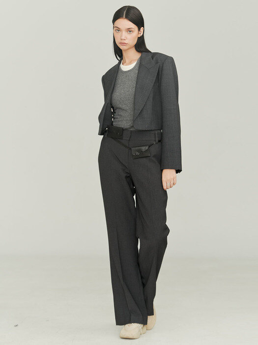 PHOEBE GRAY CHECK CROPPED WOOL JACKET