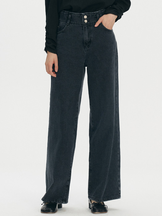 Two button wide leg denim - Dark grey