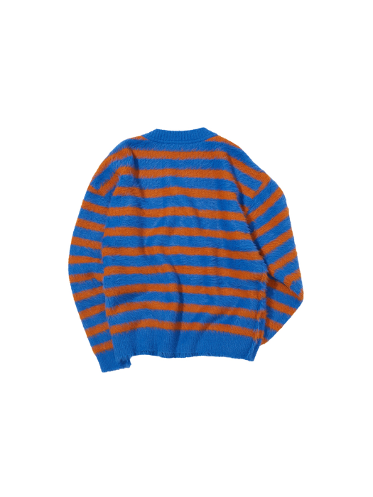 UNSEX STRIPE HAIRY V-NECK SWEATER atb800u(BLUE/BROWN)