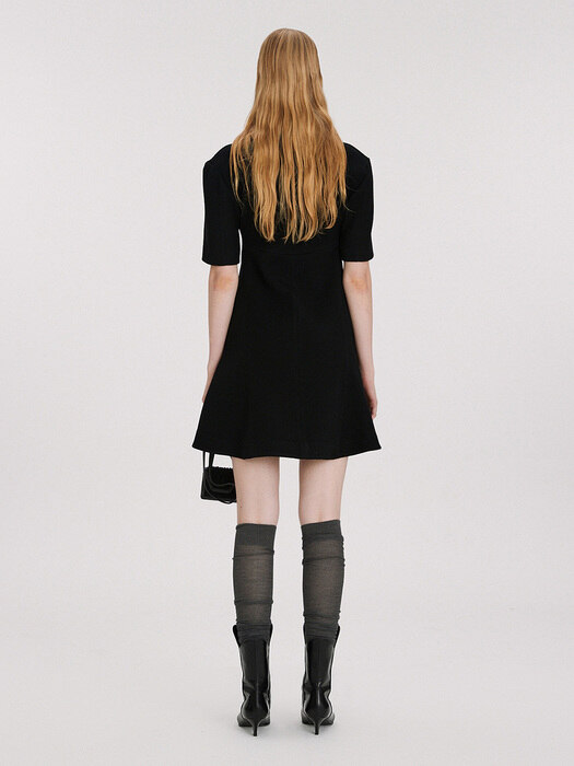 60S TWIGGY VERTICAL WOOL TWILL MINI DRESS (BLACK)