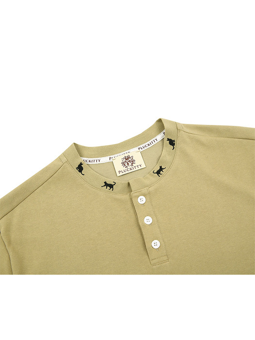Sunset with you embroidered Henley neck T-shirt Olive green Unisex