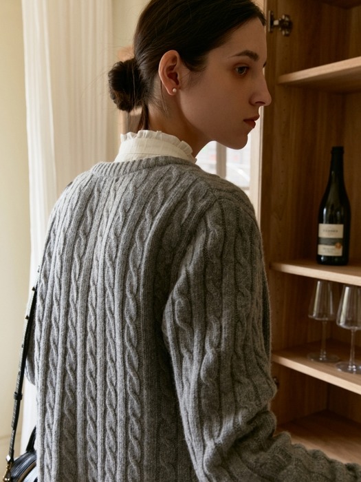 V neck cable cardigan - gray