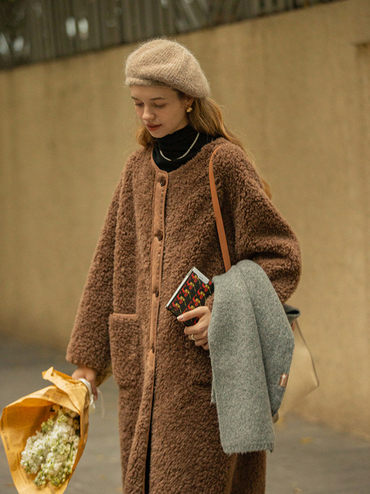 SIS BEAR wool shearing long coat_BROWN