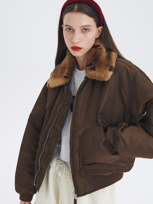 CENTAUR FUR COLLAR MA-1 JACKET_BROWN