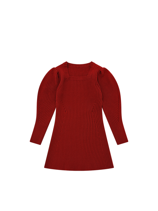 A RIBBED SQUARE NECK KNIT DRESS_RED