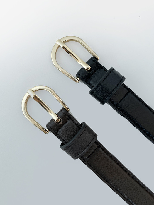 Goldish Leather Slim Belt - Black