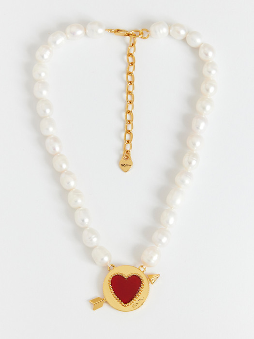 Cupid Heart Pearl Necklace_Gold