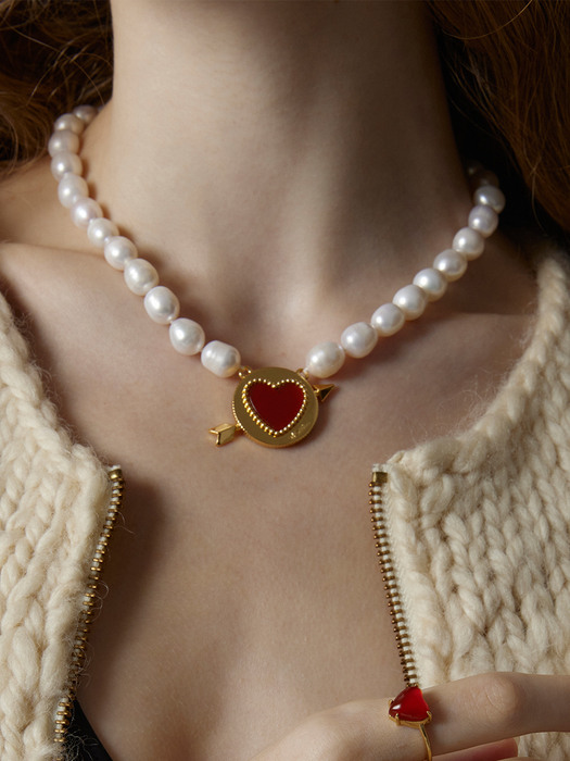 Cupid Heart Pearl Necklace_Gold
