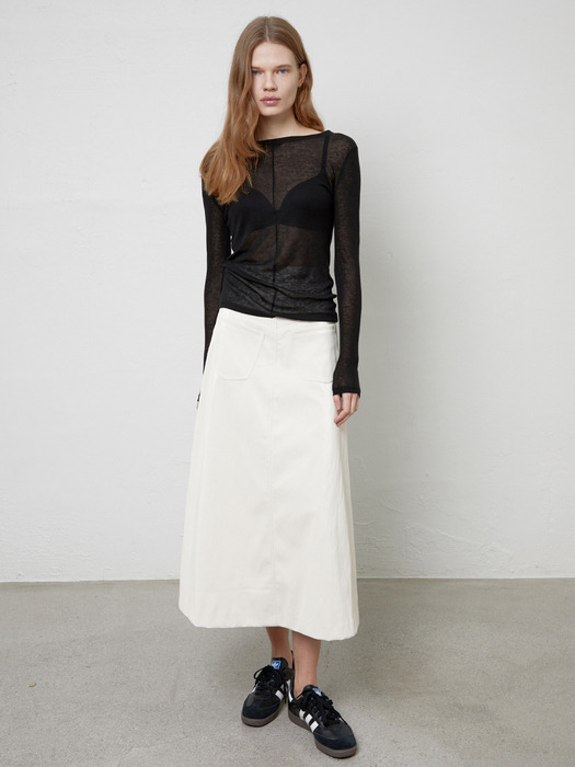 Glossy A-Line Skirt_Cream