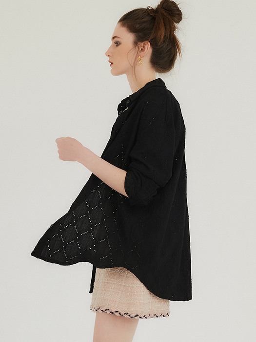 Crochet overfit shirt / Black
