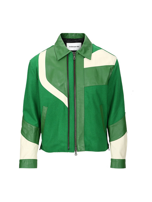 MOTORCYCLE LEATHER VARSITY JACKET awa502m(GREEN)