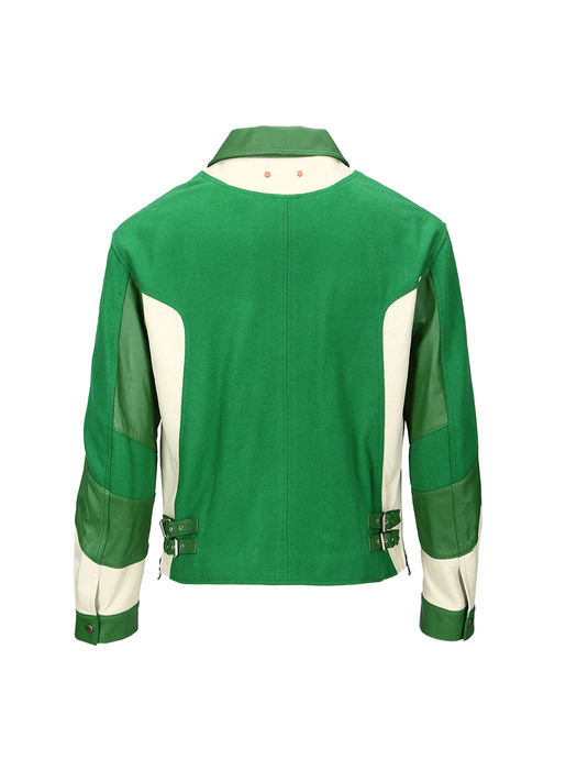 MOTORCYCLE LEATHER VARSITY JACKET awa502m(GREEN)