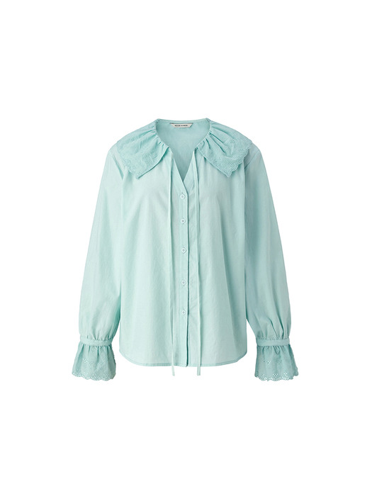 Lace ruffled neck blouse - Mint