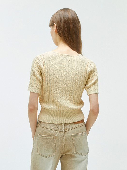W CABLE HALF SLEEVE KNIT light beige