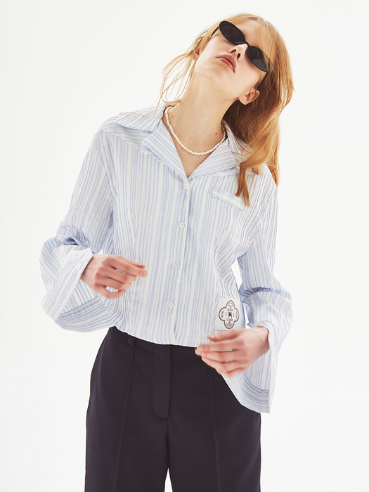 [LINE] Wide Collar Stripe Shirt (2colors)