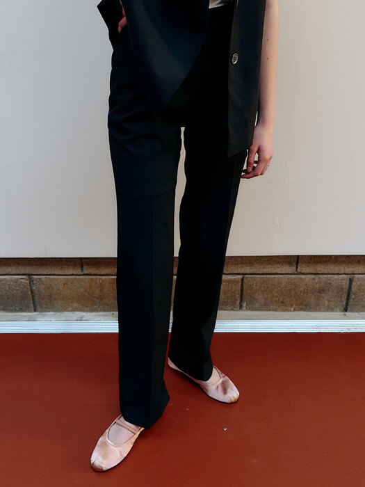Summer linen tuck semi-wide trousers - Black
