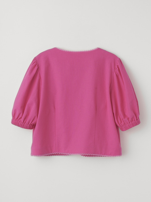 LACE TRIM PUFF BLOUSE_PINK